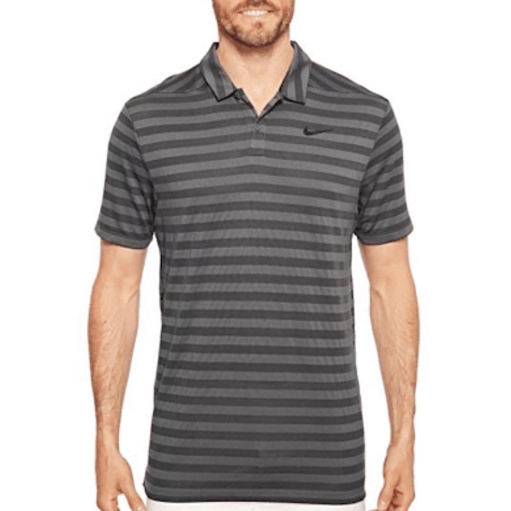 Nike Men's Golf Dark Gray Striped Polo Shirt Drifit XXL EUC